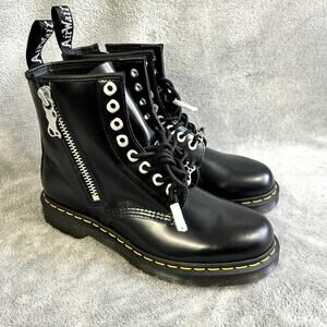 Dr. Martens 1460 Combat Boots Men’s 9 Black Leather Lace Up Side Zip Punk Goth